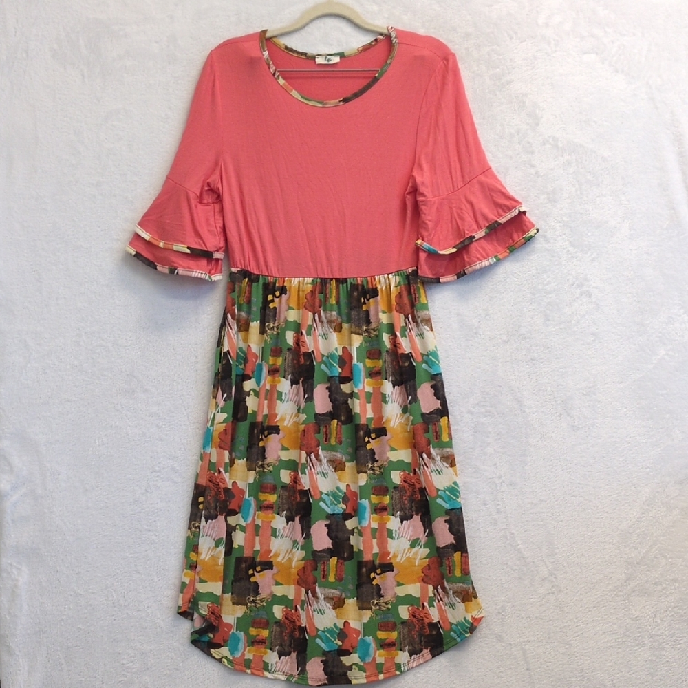 Egs Women's Colorful Bell Sleeve Abstract‎ Artist Dress Size S